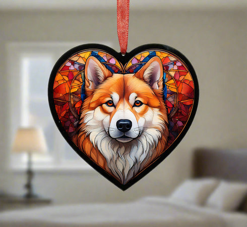 Akita Stained Glass Effect Heart Suncatcher